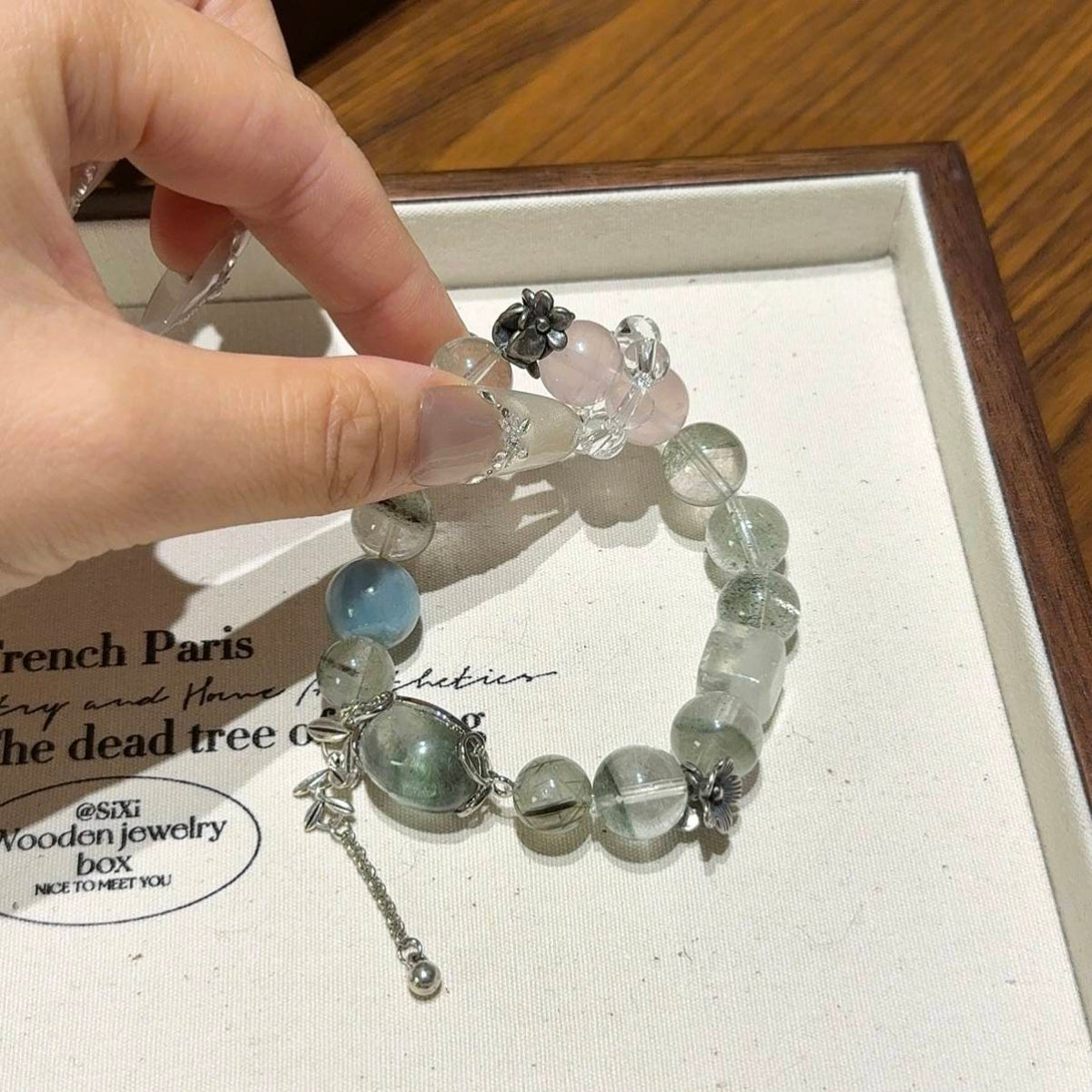 绿幽灵海蓝宝绿发晶手串