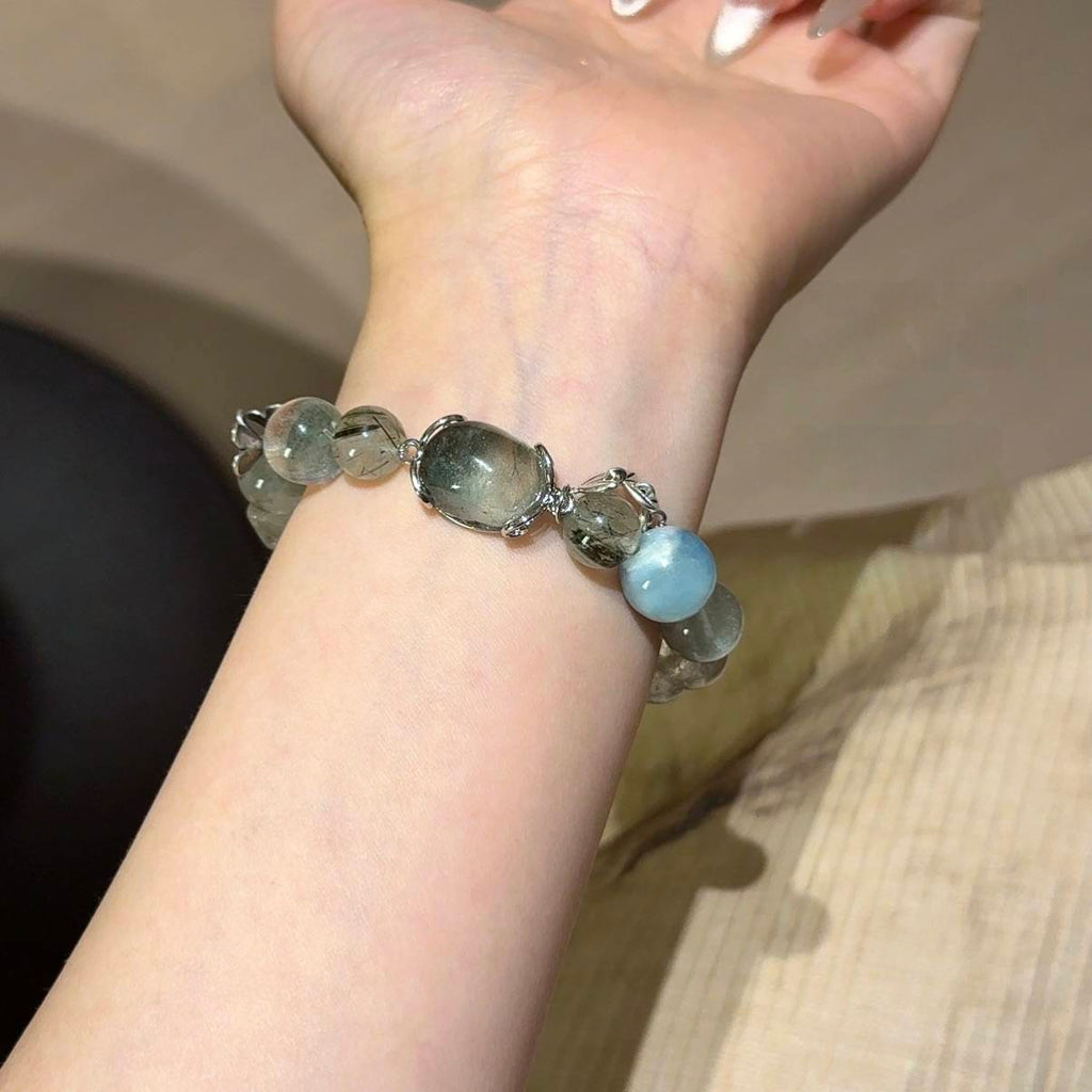 绿幽灵海蓝宝绿发晶手串