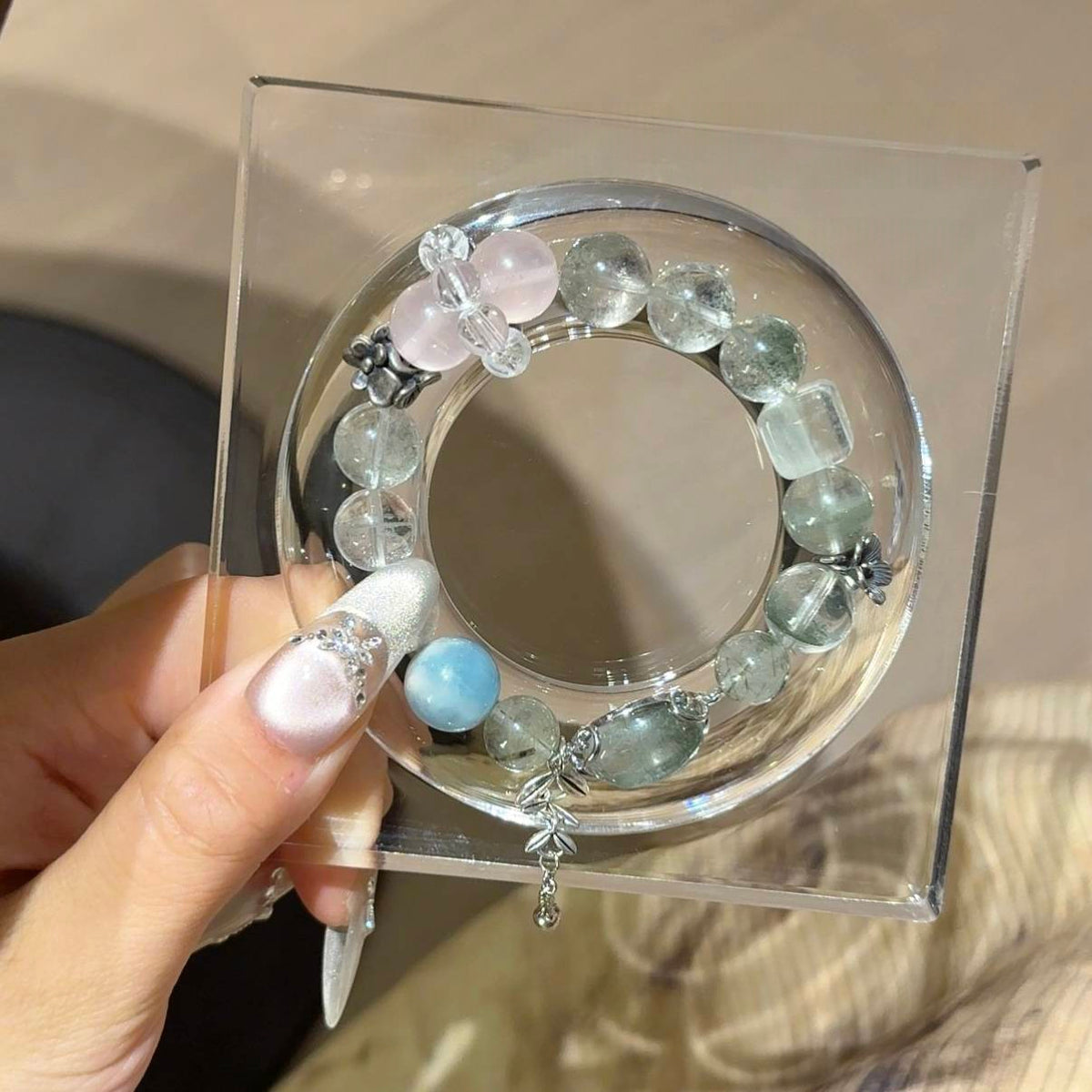 绿幽灵海蓝宝绿发晶手串