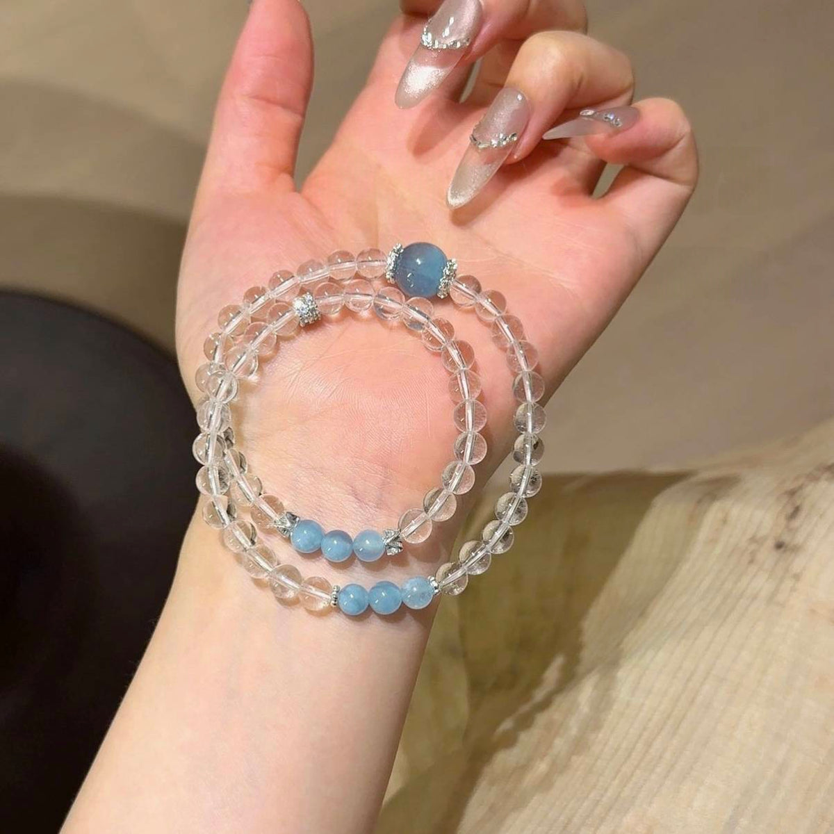 白水晶海蓝宝多圈手串