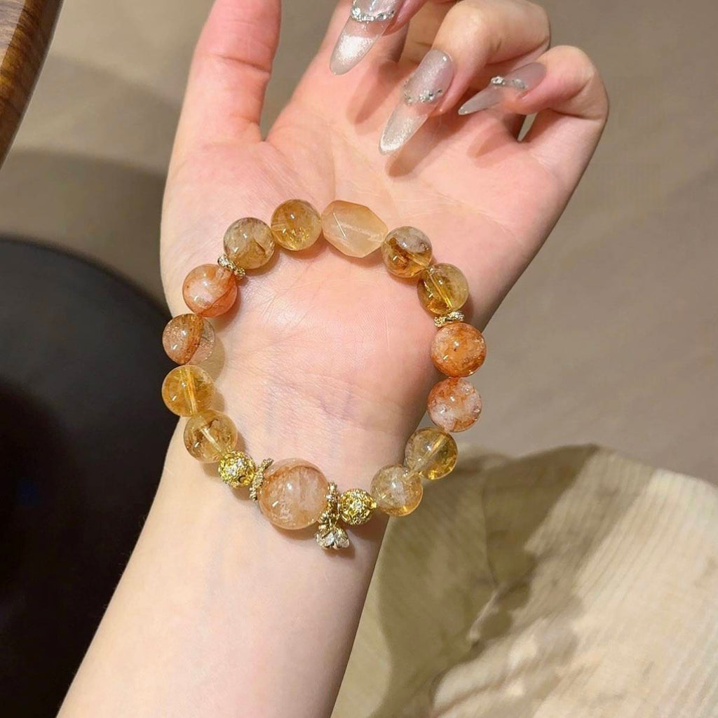 黄塔晶红胶花兔毛随型手串