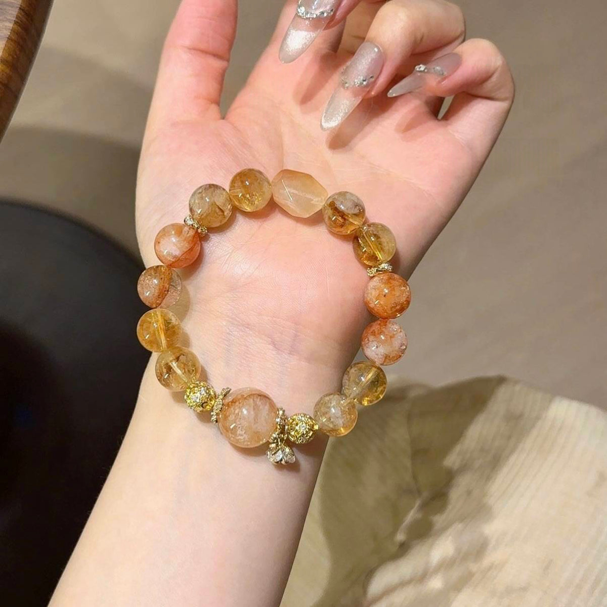 黄塔晶红胶花兔毛随型手串