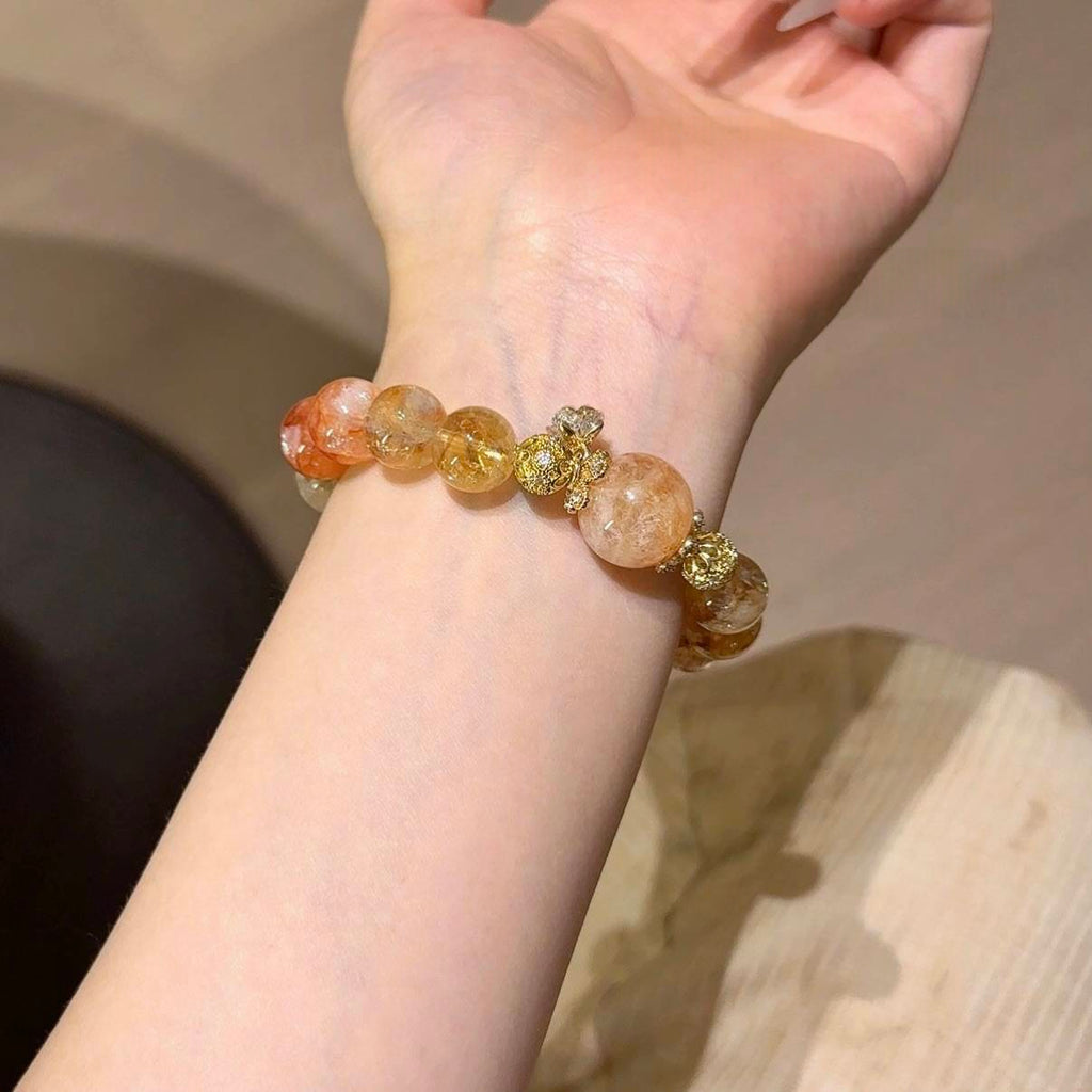 黄塔晶红胶花兔毛随型手串