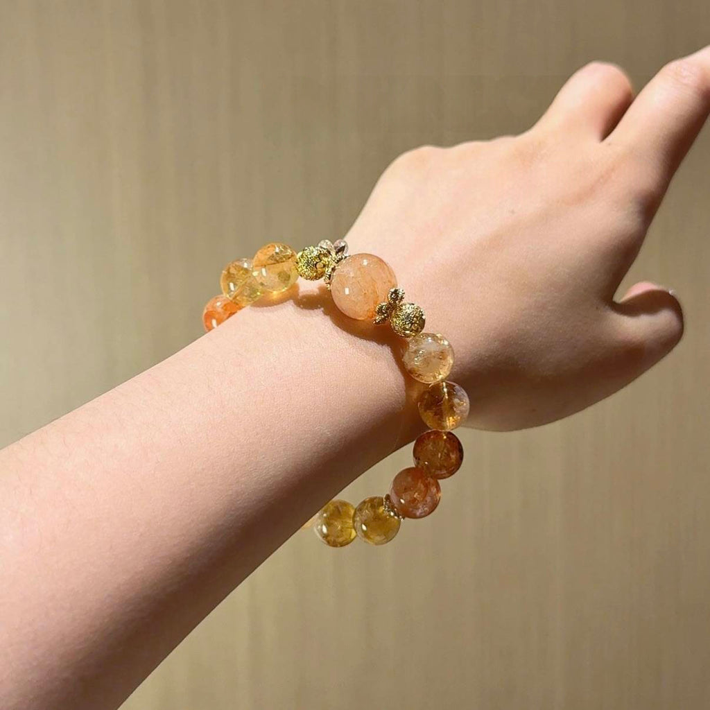 黄塔晶红胶花兔毛随型手串