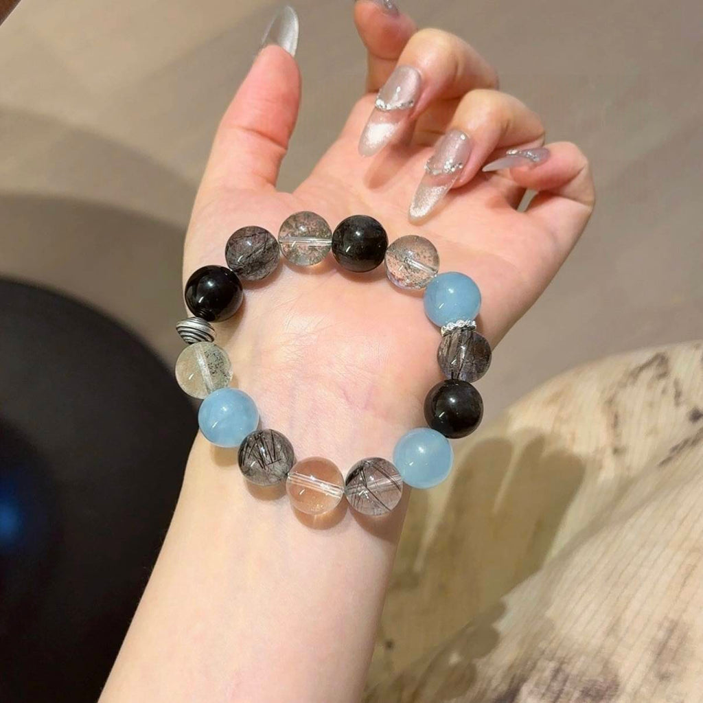海蓝宝绿幽灵黑发晶白水手串