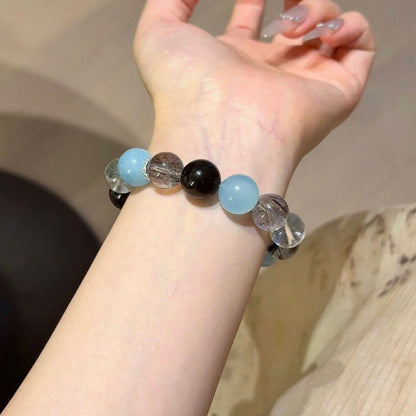 海蓝宝绿幽灵黑发晶白水手串