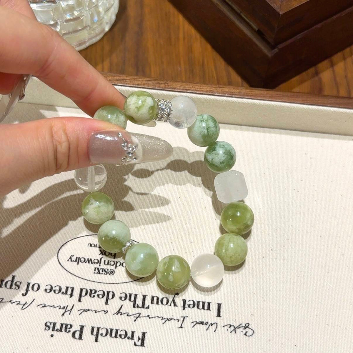 岫玉白幽灵白水晶方糖手串
