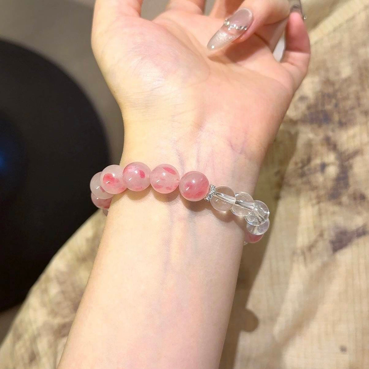 蔷薇石白水晶手串