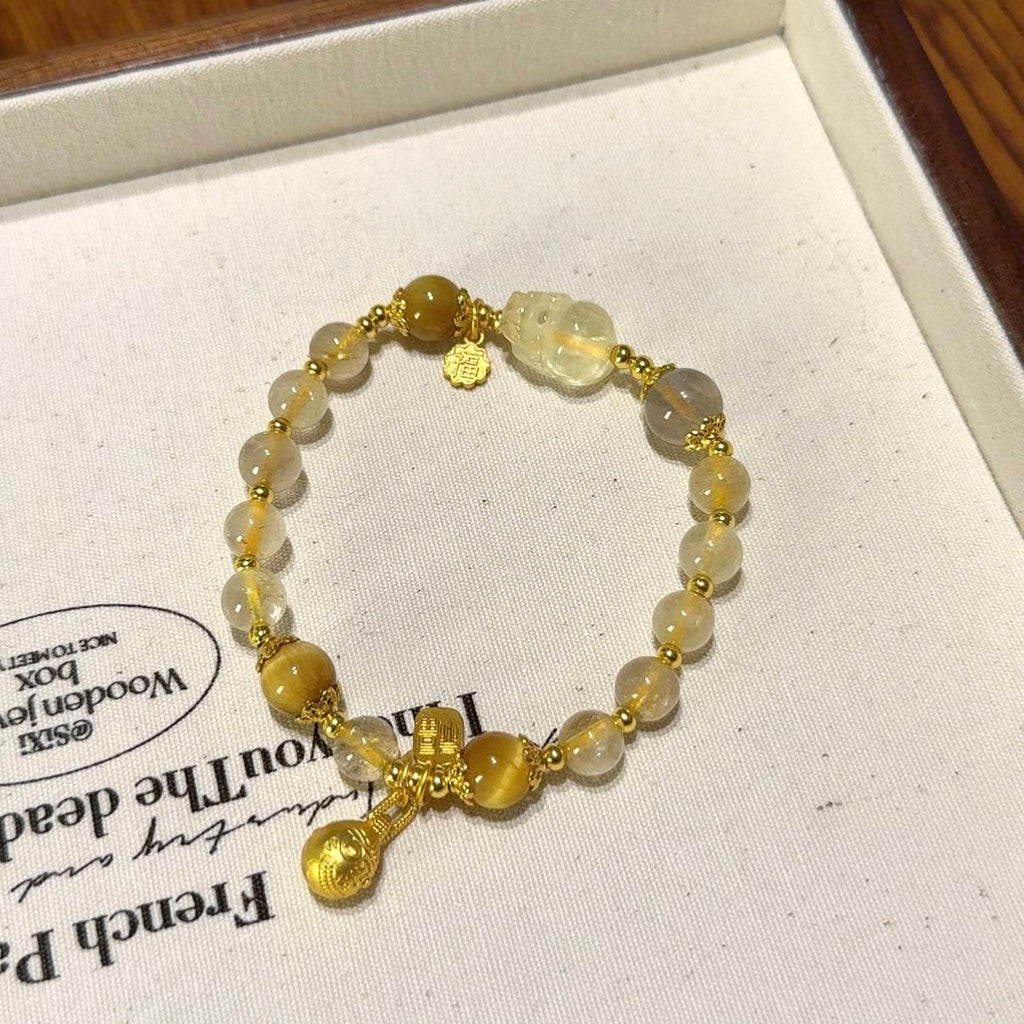 金发晶金虎眼貔貅手串