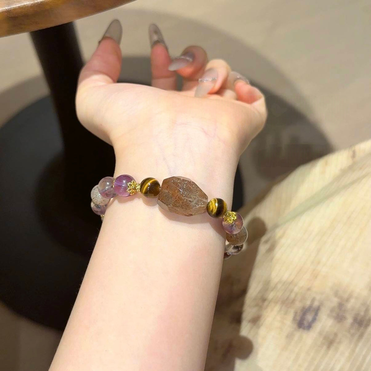 紫水晶黑金超随形手串
