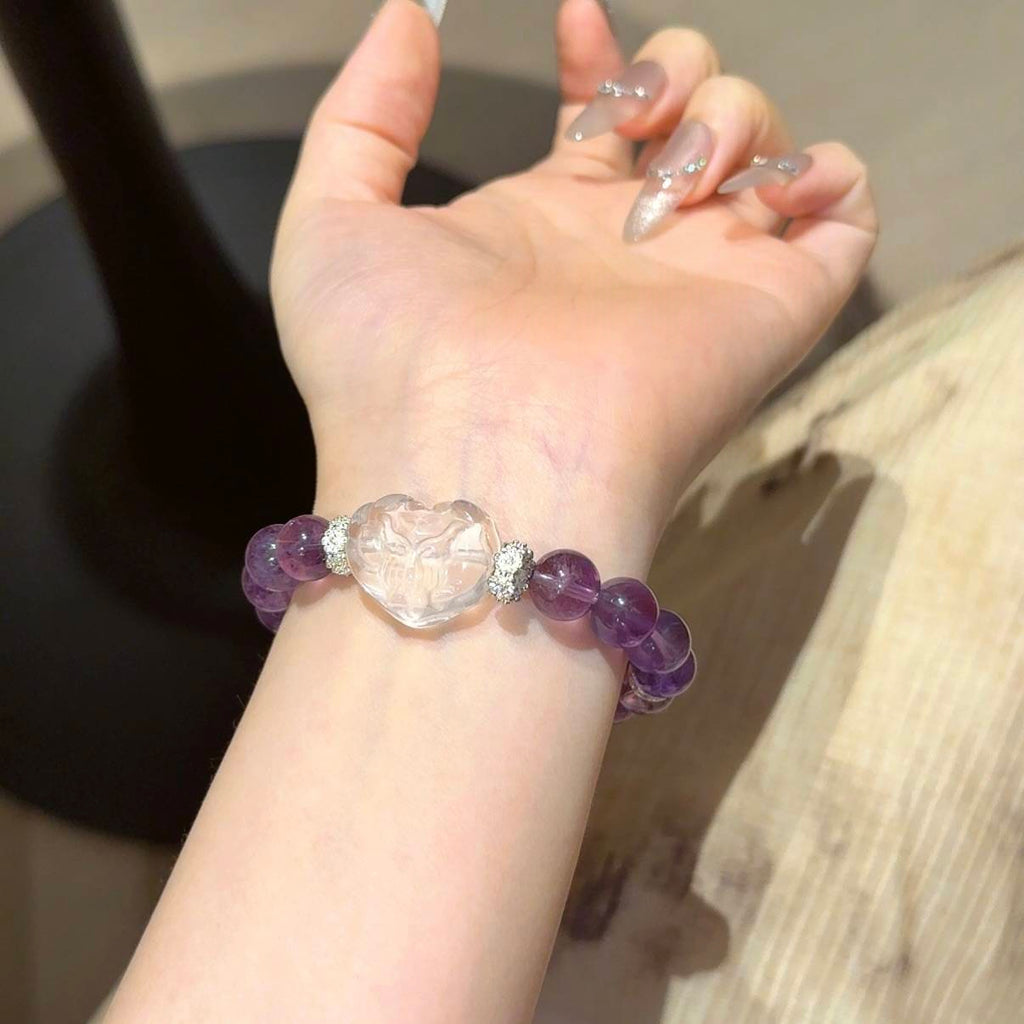 紫水晶白水晶狐狐手串