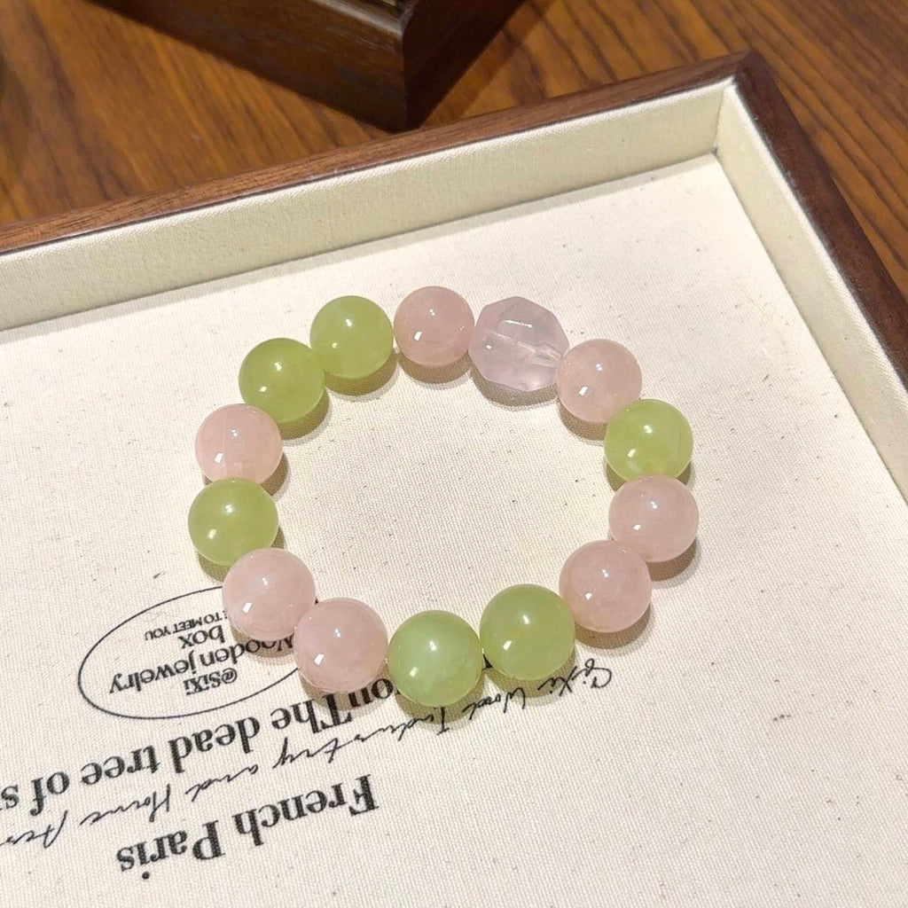岫玉粉水晶随形手串