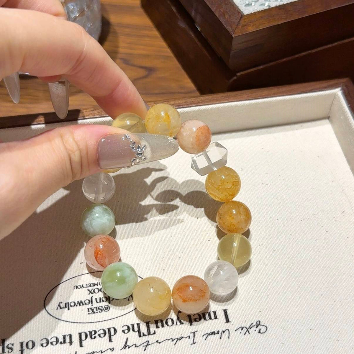 胶花黄水晶白水晶岫玉手串