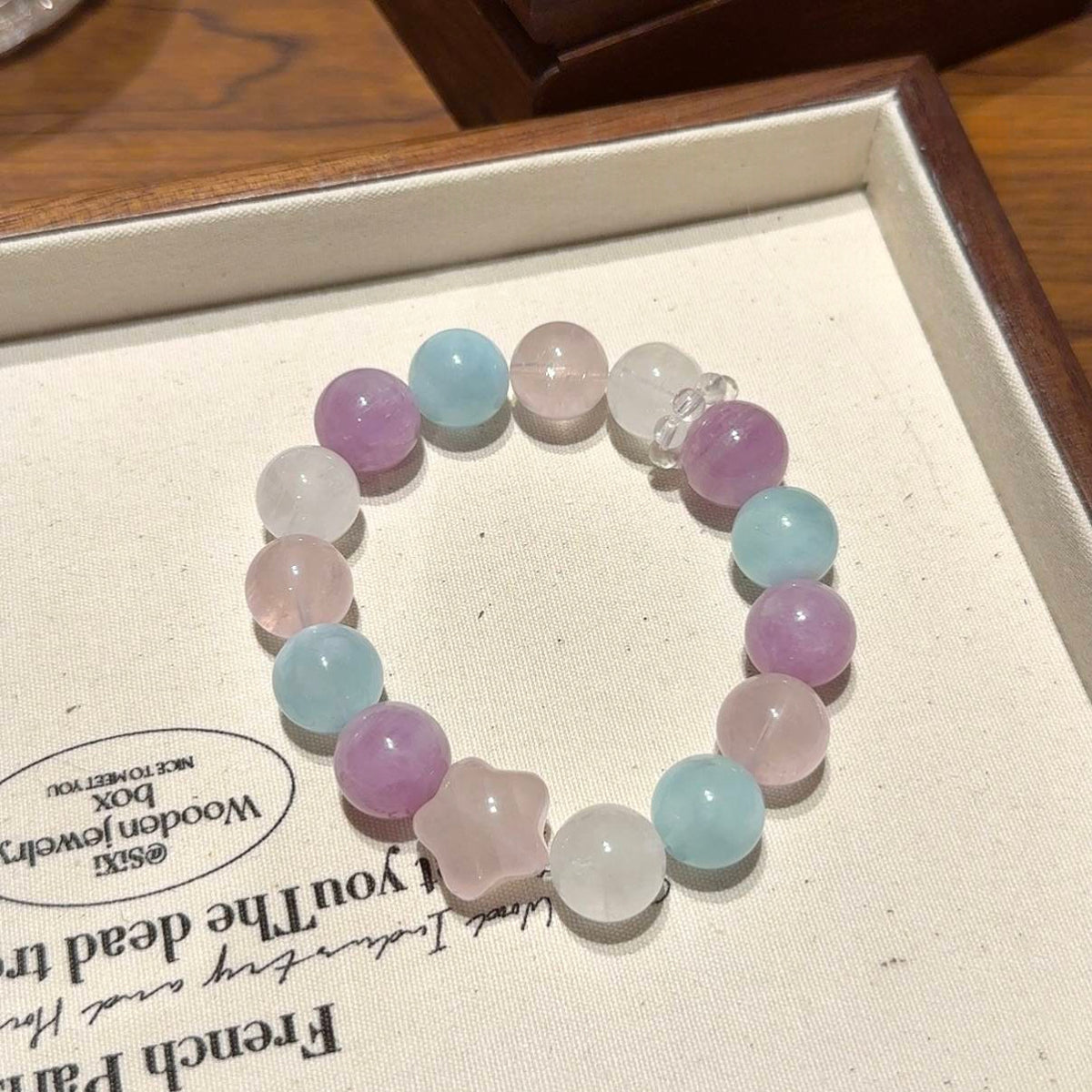紫锂辉海蓝宝手串