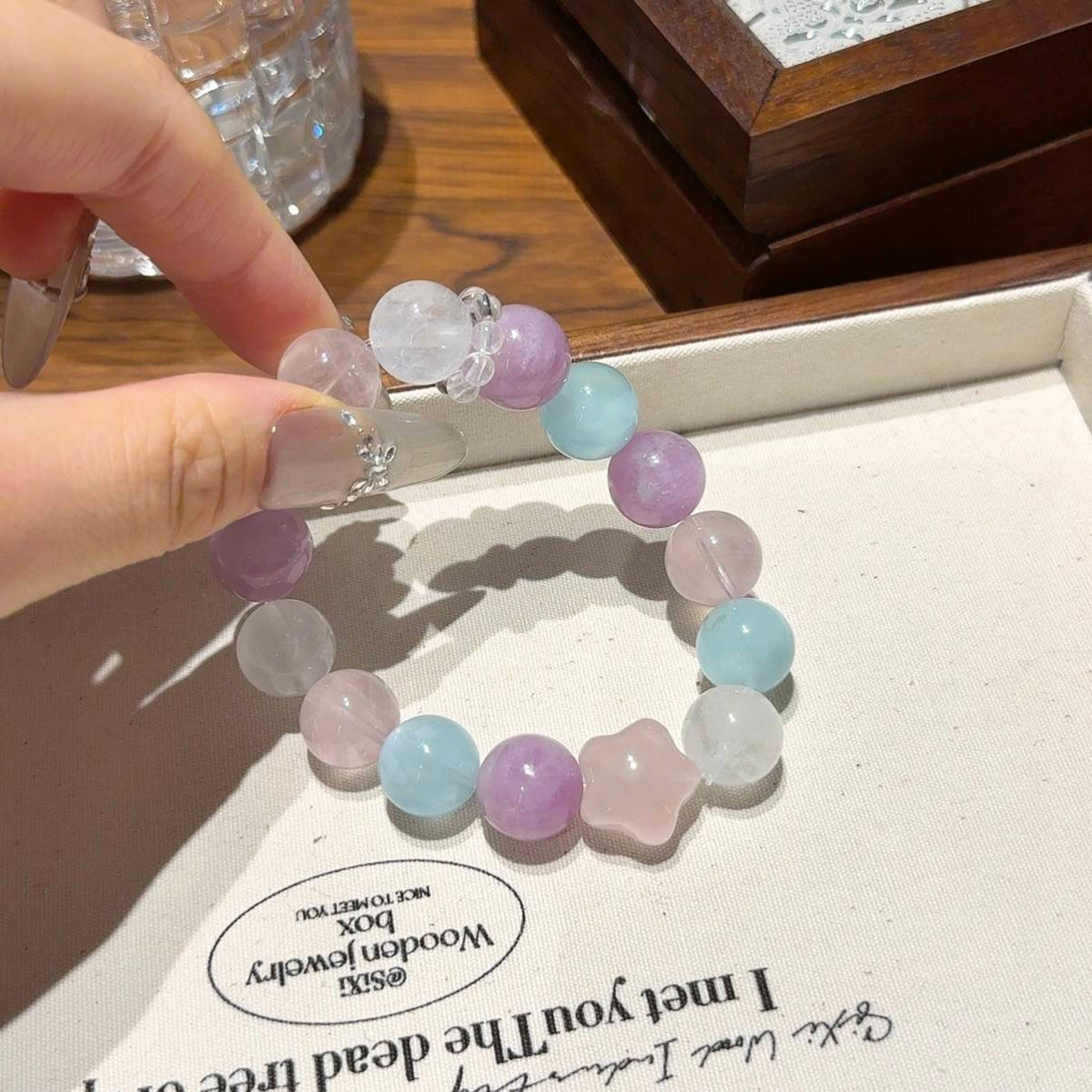 紫锂辉海蓝宝手串
