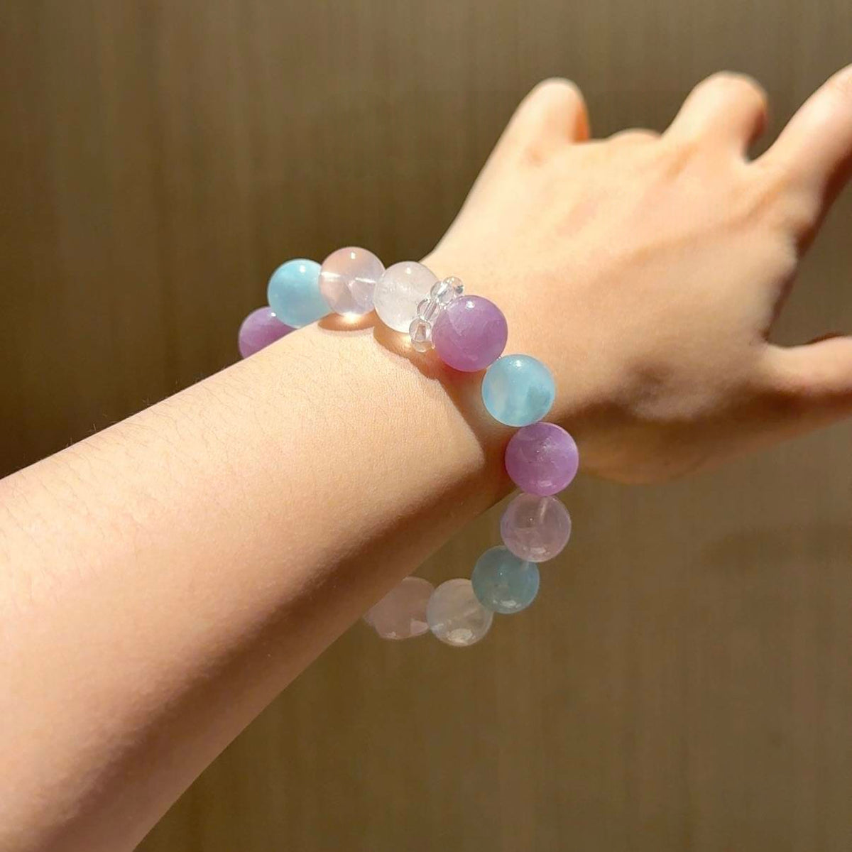 紫锂辉海蓝宝手串