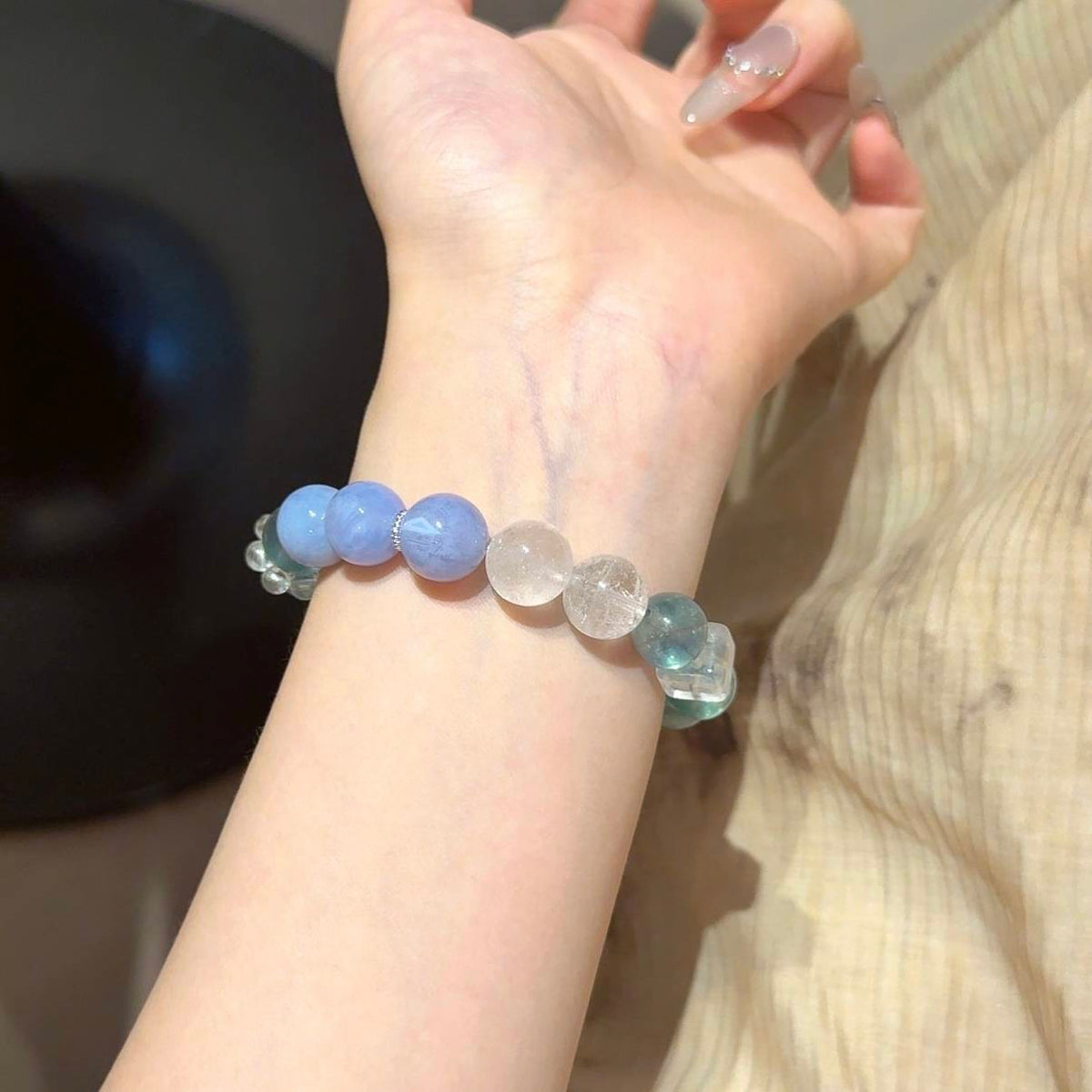 绿萤石蓝玛瑙手串