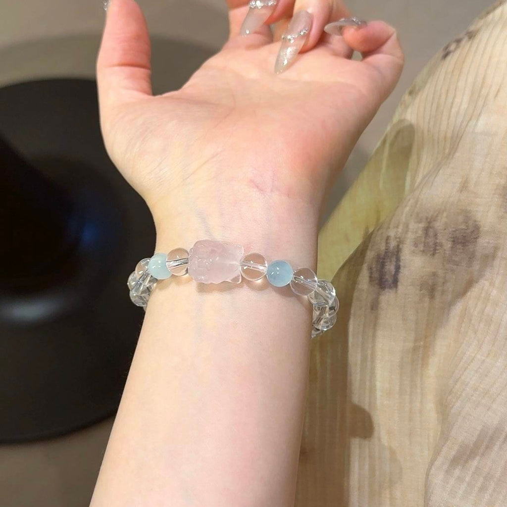 白水晶粉水晶狐狐手串