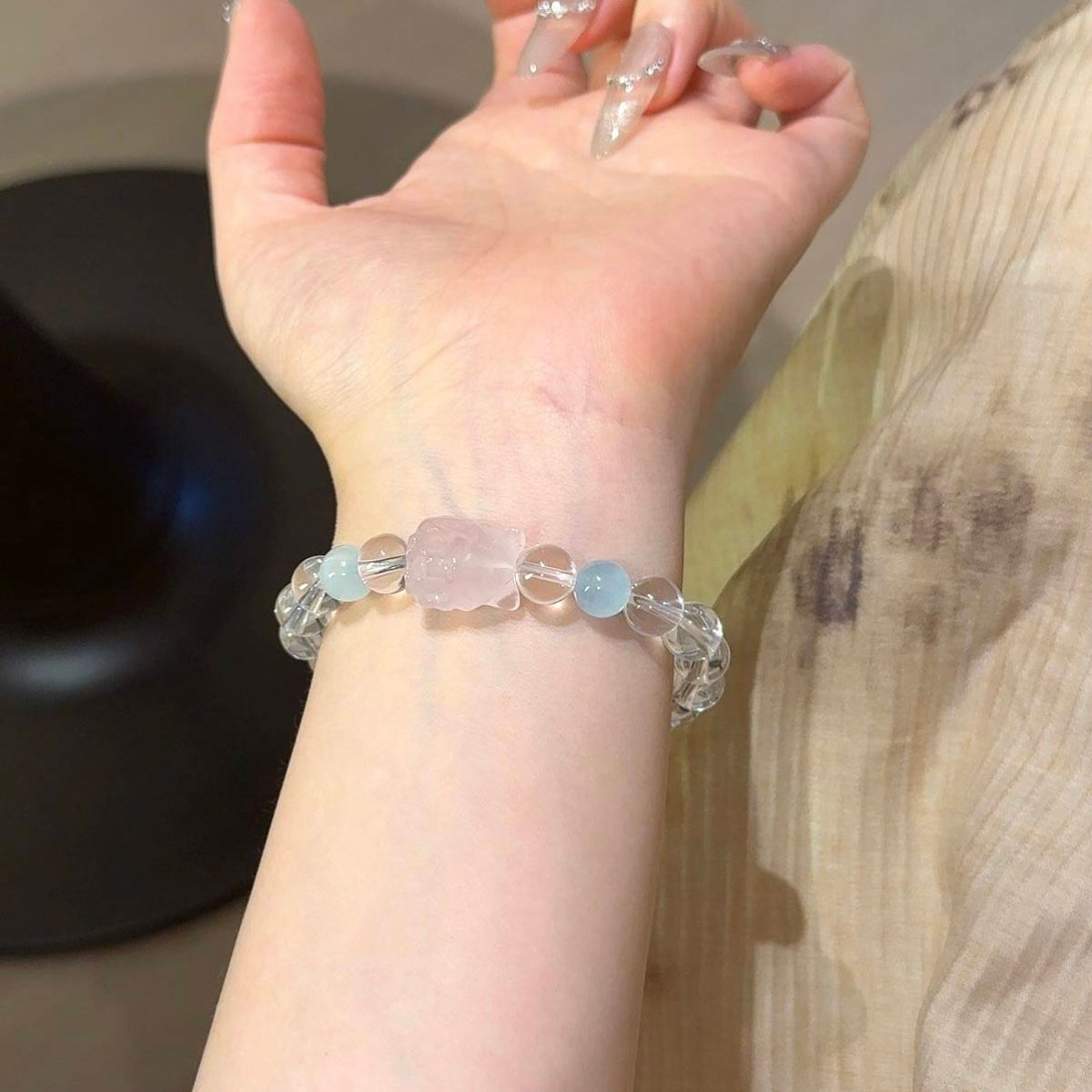 白水晶粉水晶狐狐手串