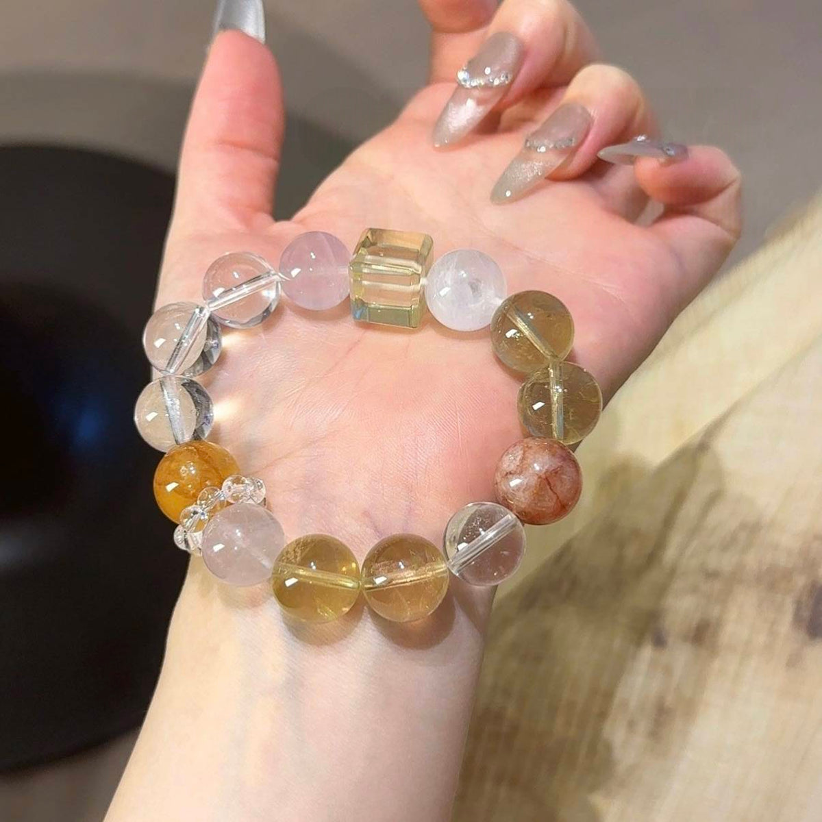 白水晶黄水晶方糖手串