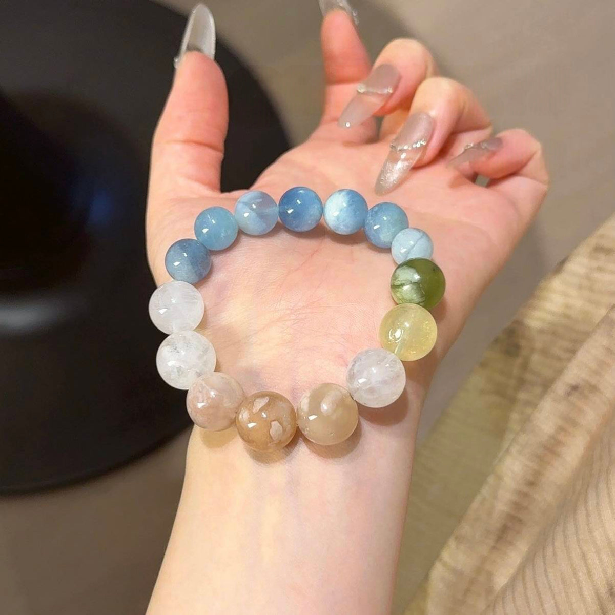 海蓝宝雪花幽灵樱花玛瑙手串