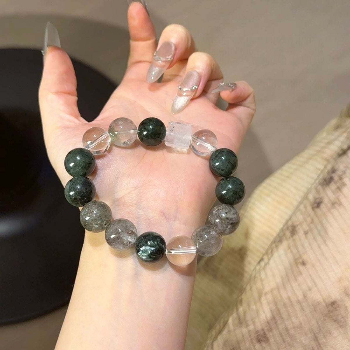 绿龙晶绿发晶方糖手串
