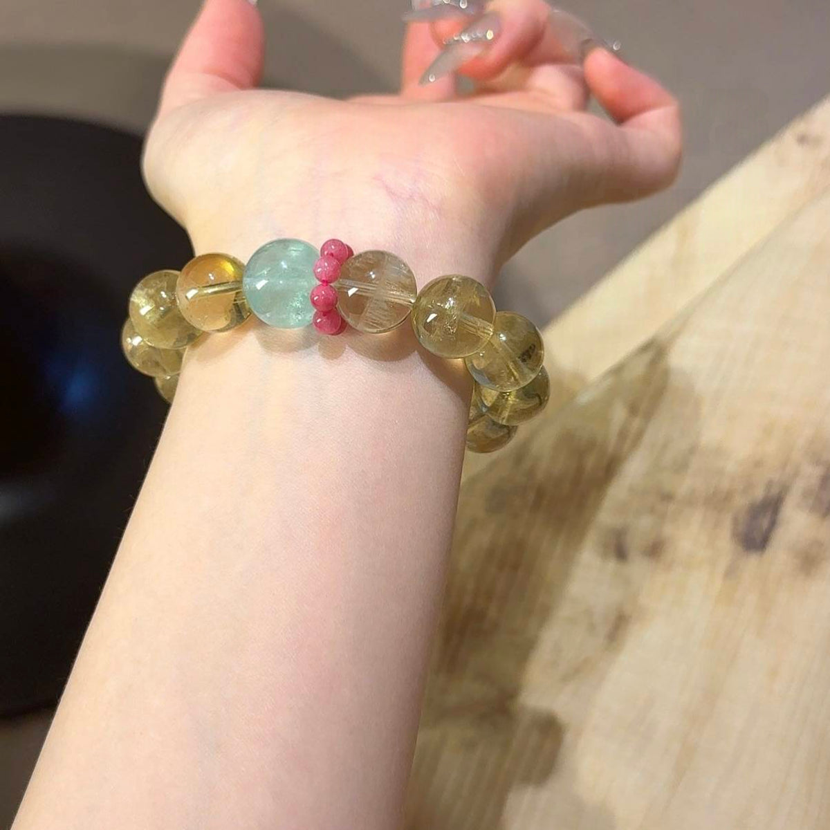 黄水晶绿萤石手串