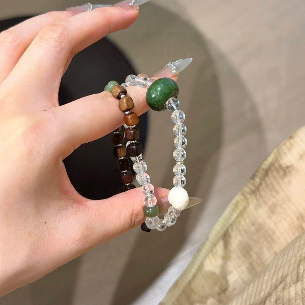 白水晶沉香碧玉多圈