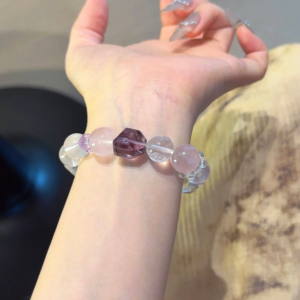 粉水晶白水晶双尖手串