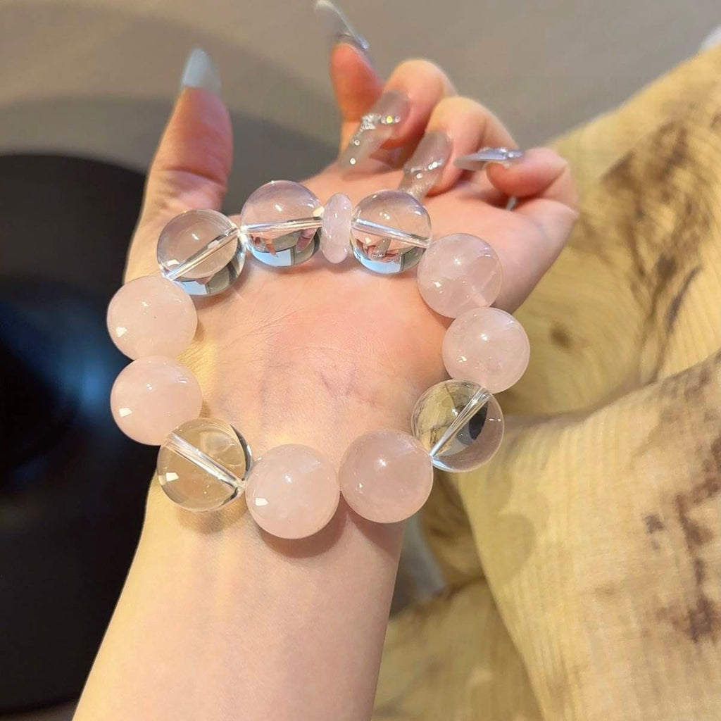 粉水晶白水晶手串