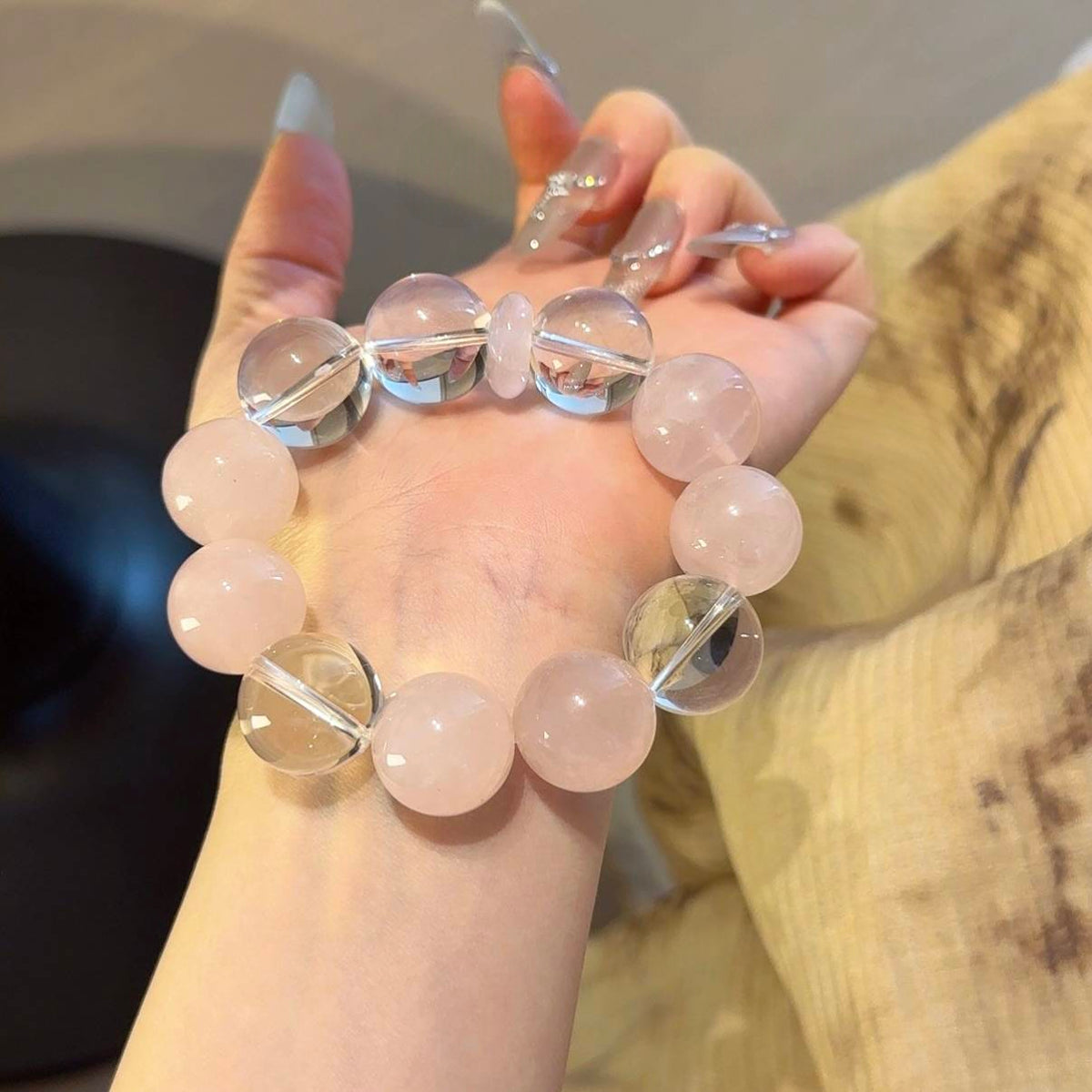 粉水晶白水晶手串