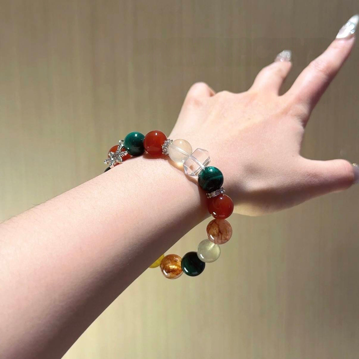 孔雀石胶花手串
