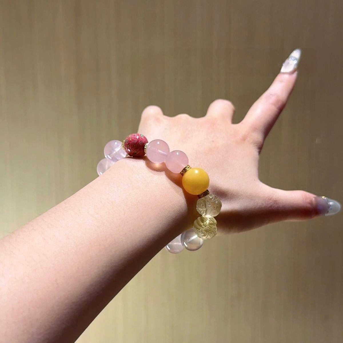 粉水晶黄萤石狐狐手串