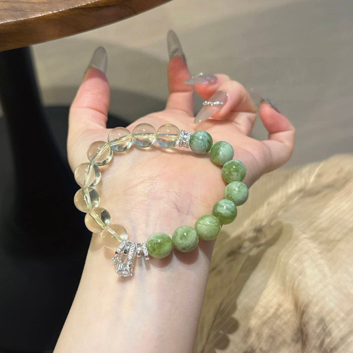 岫玉柠檬黄水晶手串