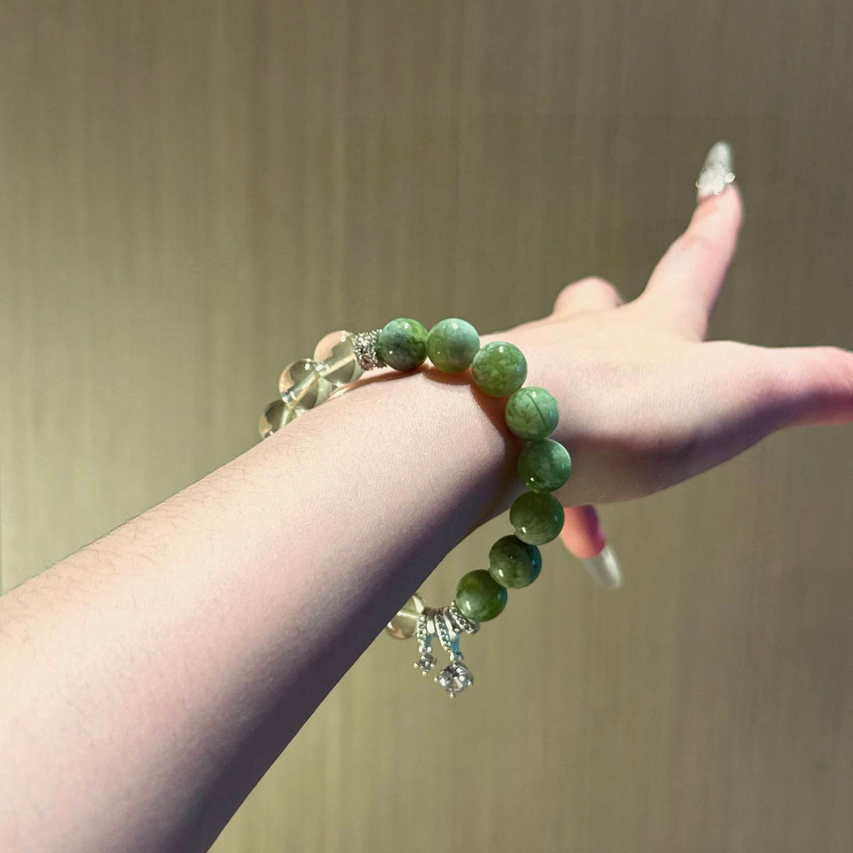 岫玉柠檬黄水晶手串
