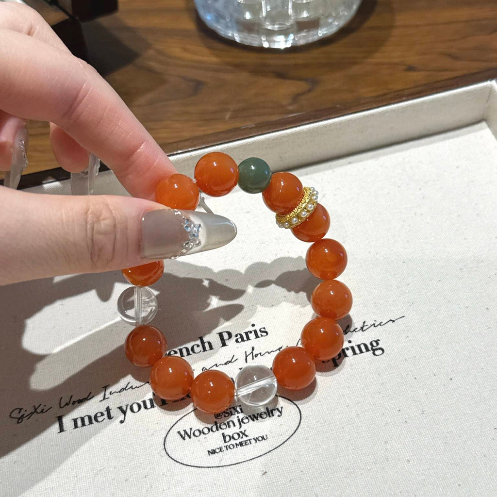 红玛瑙碧玉白水手串