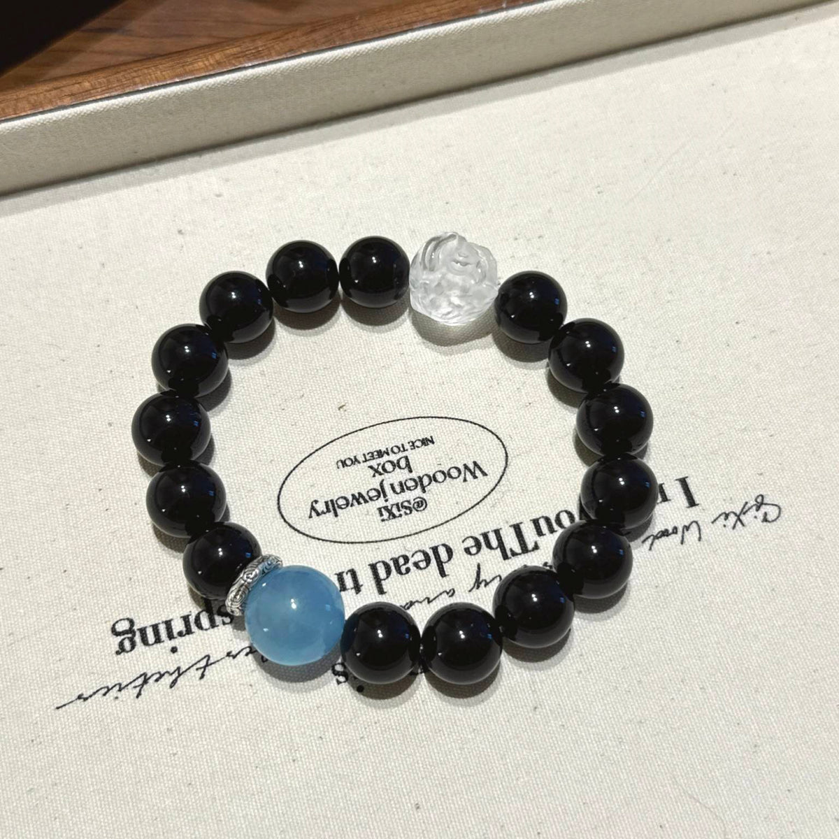 黑曜海蓝宝醒狮手串