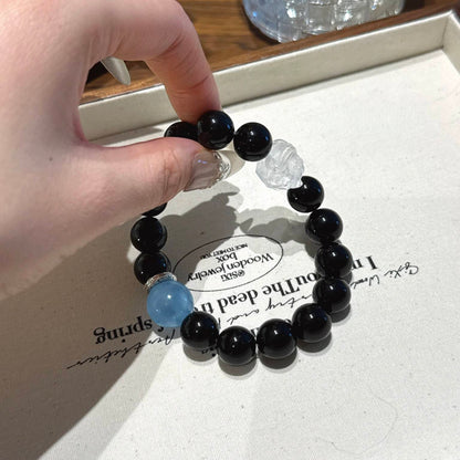 黑曜海蓝宝醒狮手串