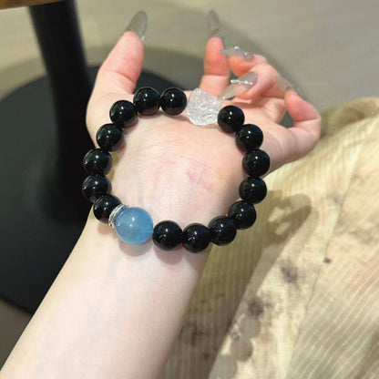 黑曜海蓝宝醒狮手串