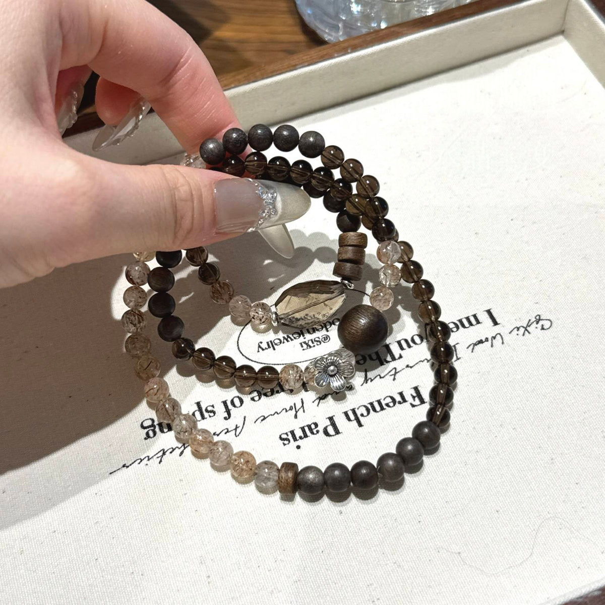 茶水晶黑金超手串