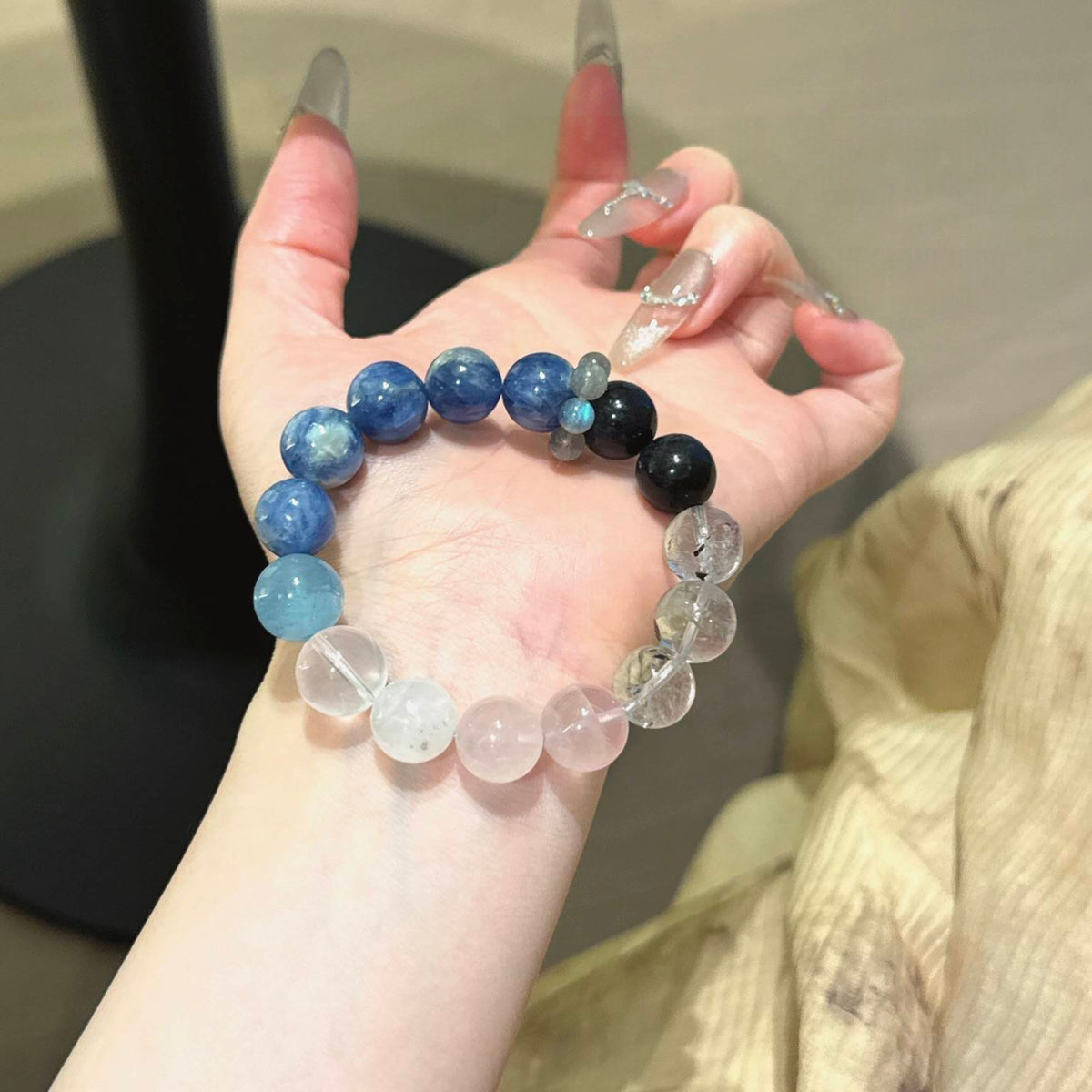 蓝晶石海蓝宝奶白晶手串
