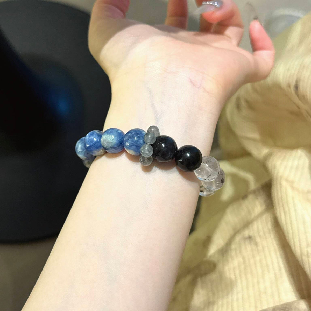蓝晶石海蓝宝奶白晶手串