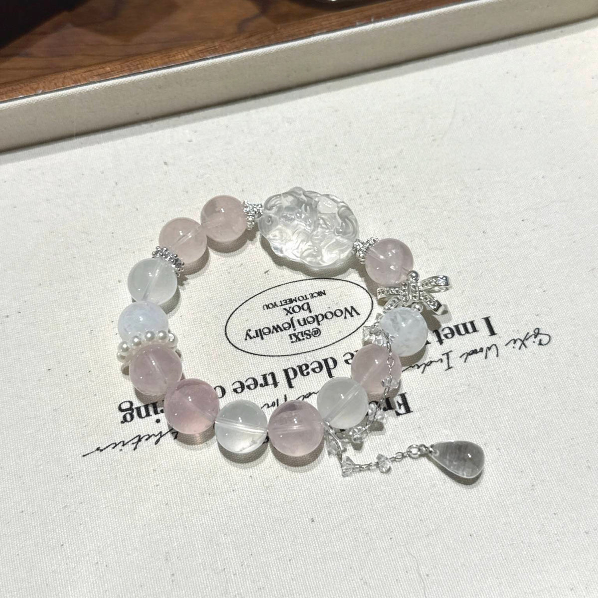 粉水晶白水晶九尾狐手串