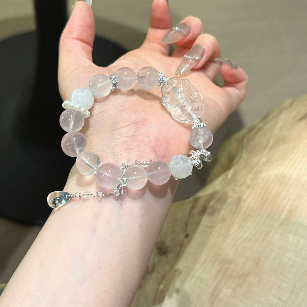 粉水晶白水晶九尾狐手串