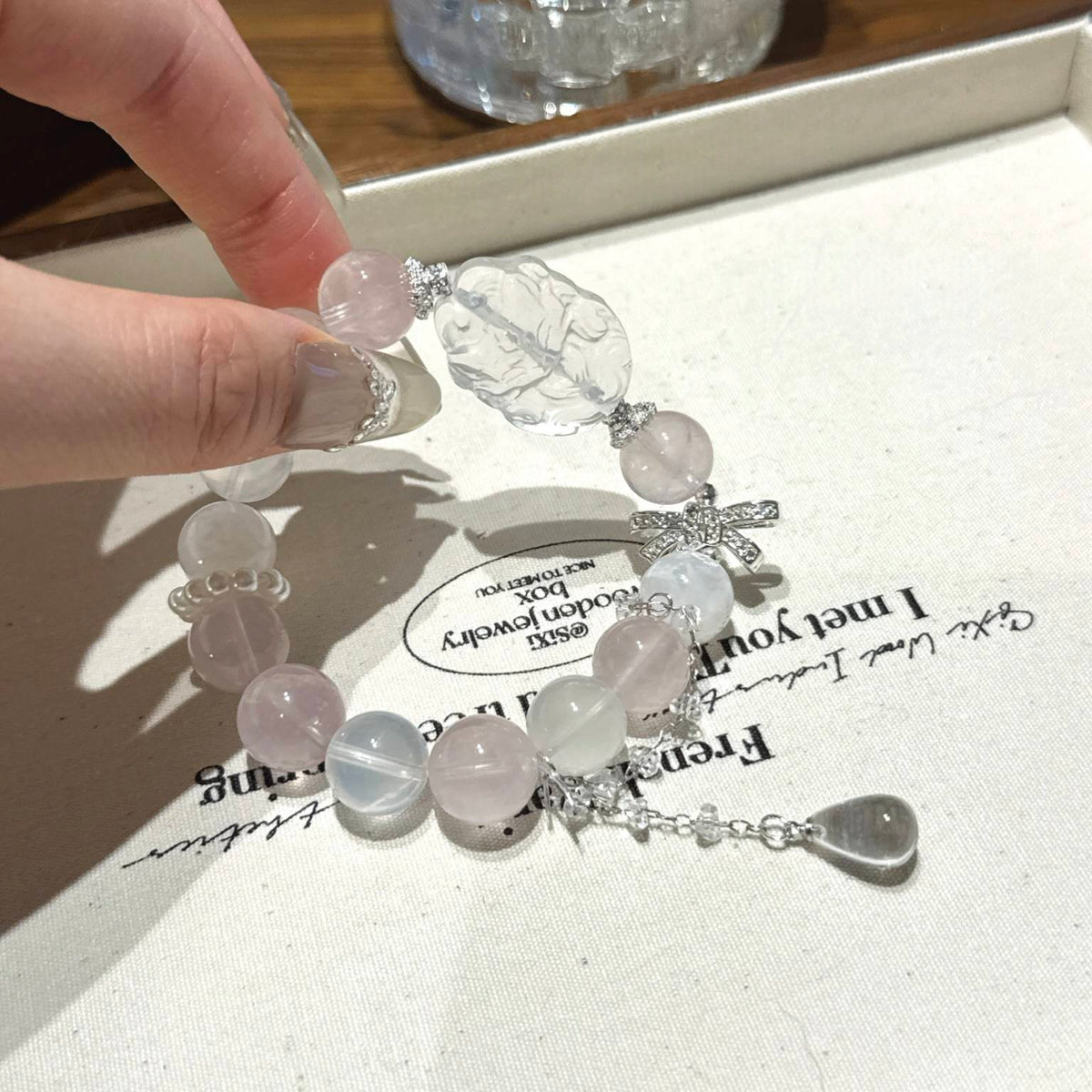 粉水晶白水晶九尾狐手串