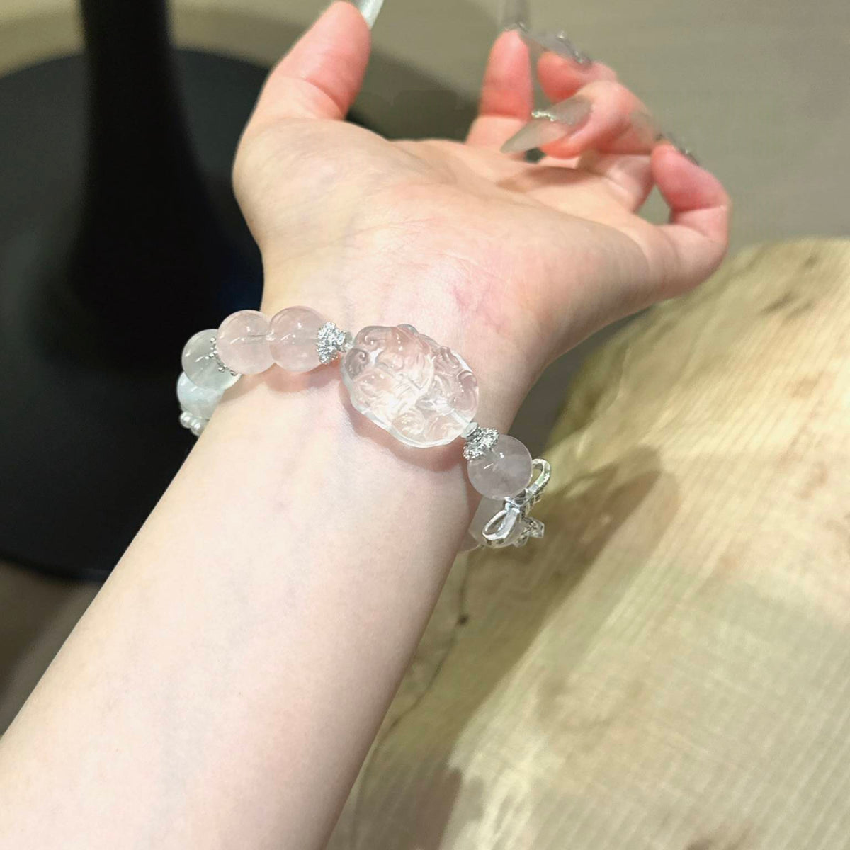 粉水晶白水晶九尾狐手串