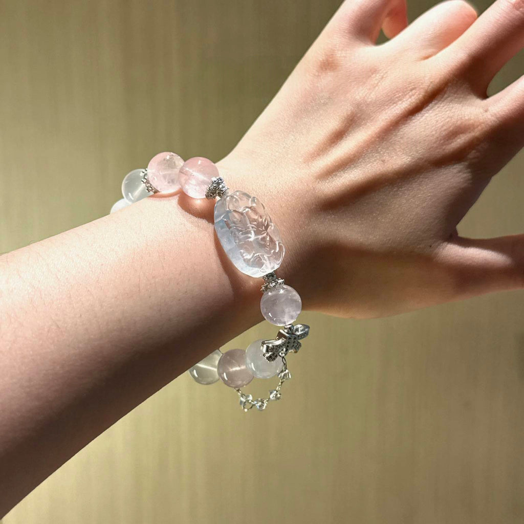 粉水晶白水晶九尾狐手串