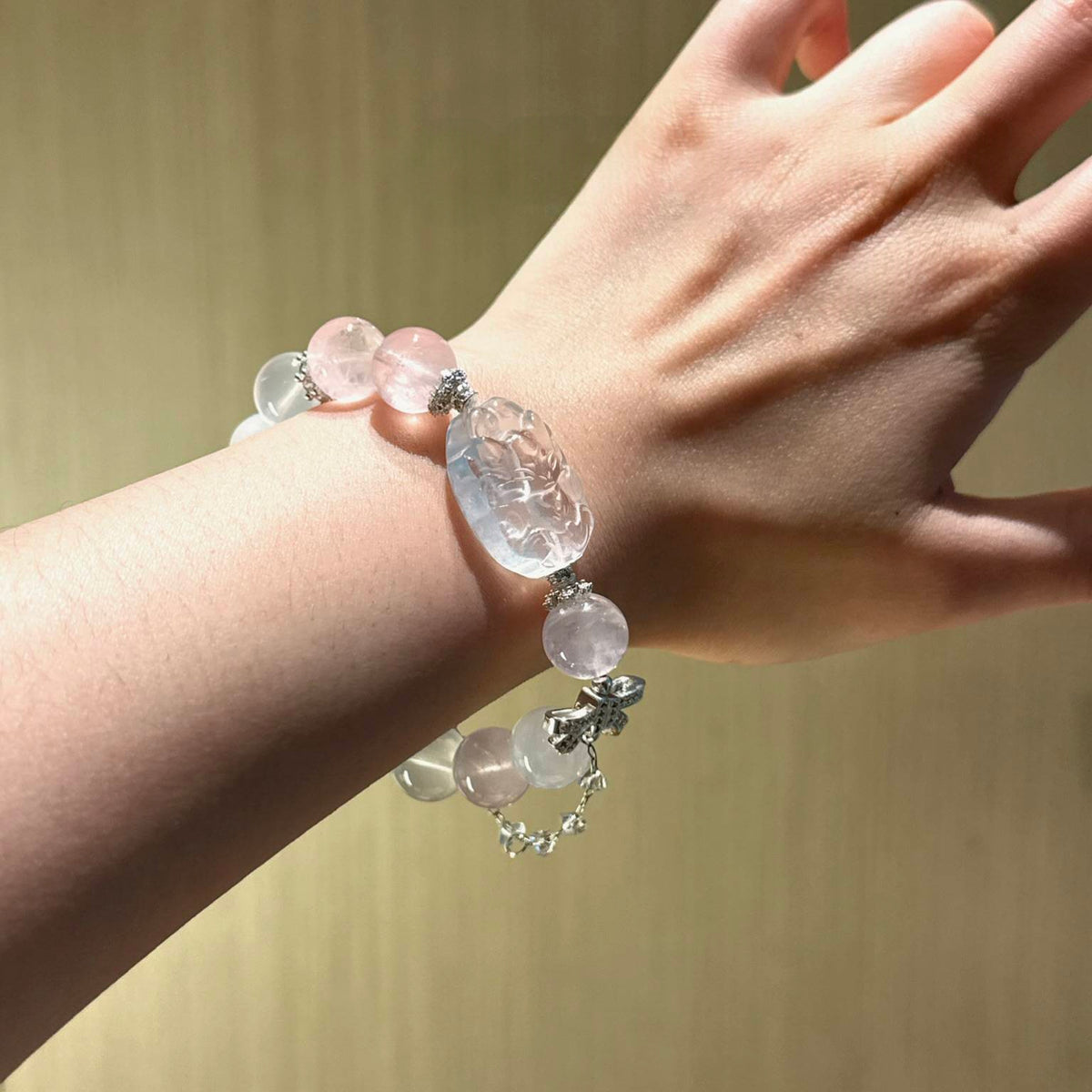 粉水晶白水晶九尾狐手串