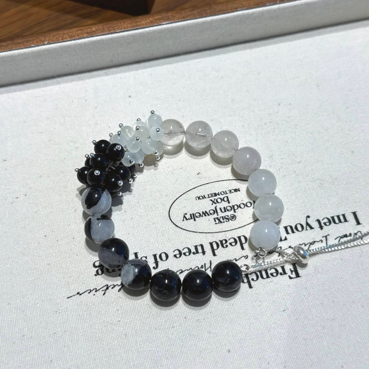 黑碧玺白水晶手串