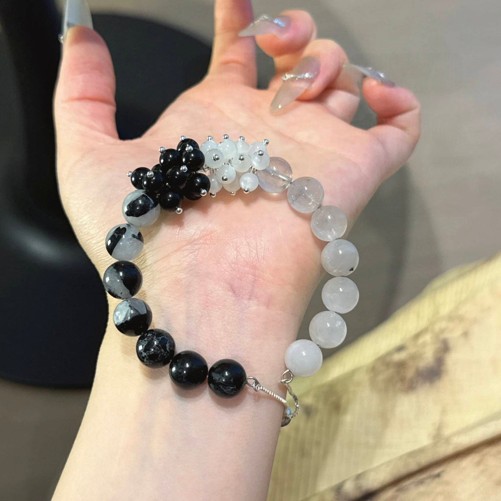 黑碧玺白水晶手串
